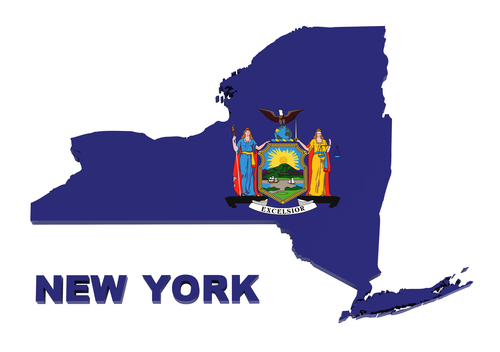 New York State, map with flag, isolated on white